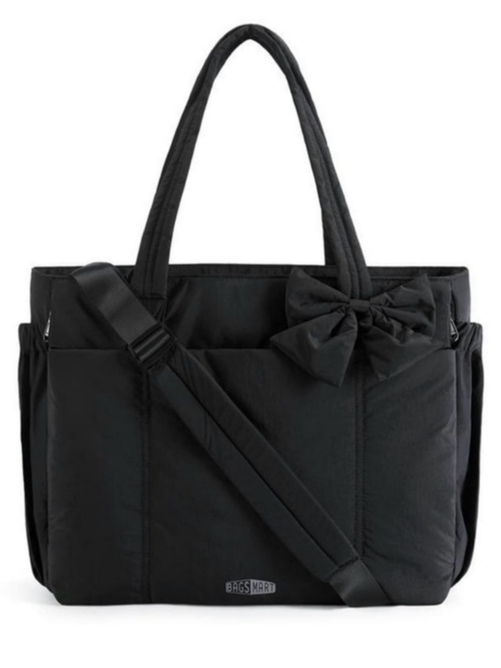 NWT Bagsmart Elegant Black Tote with Bow Accent quilted bag